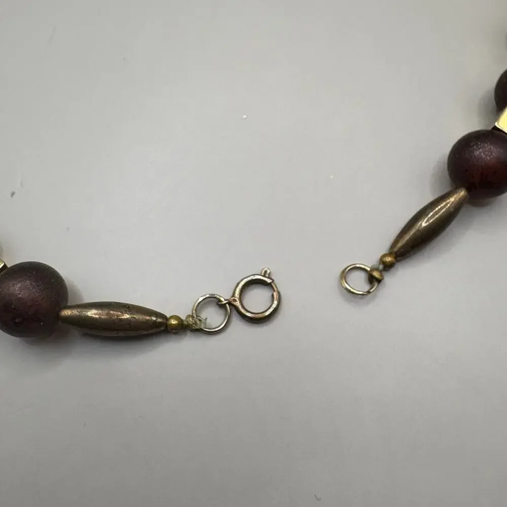 VTG Necklace Beaded Costume Statement Chunky Earthy Gold‎ Tone Hearts Boho